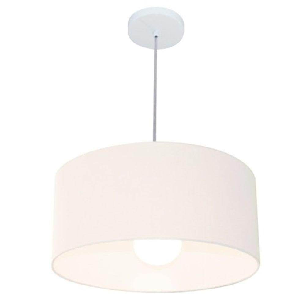 Lustre Pendente Cilíndrico Md-4052 Cúpula Em Tecido 50x21cm Branco - Bivolt