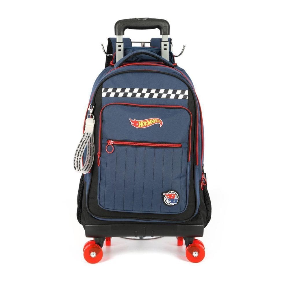 Mochila Infantil Azul Com Rodinhas Hot Wheels Grande Luxcel