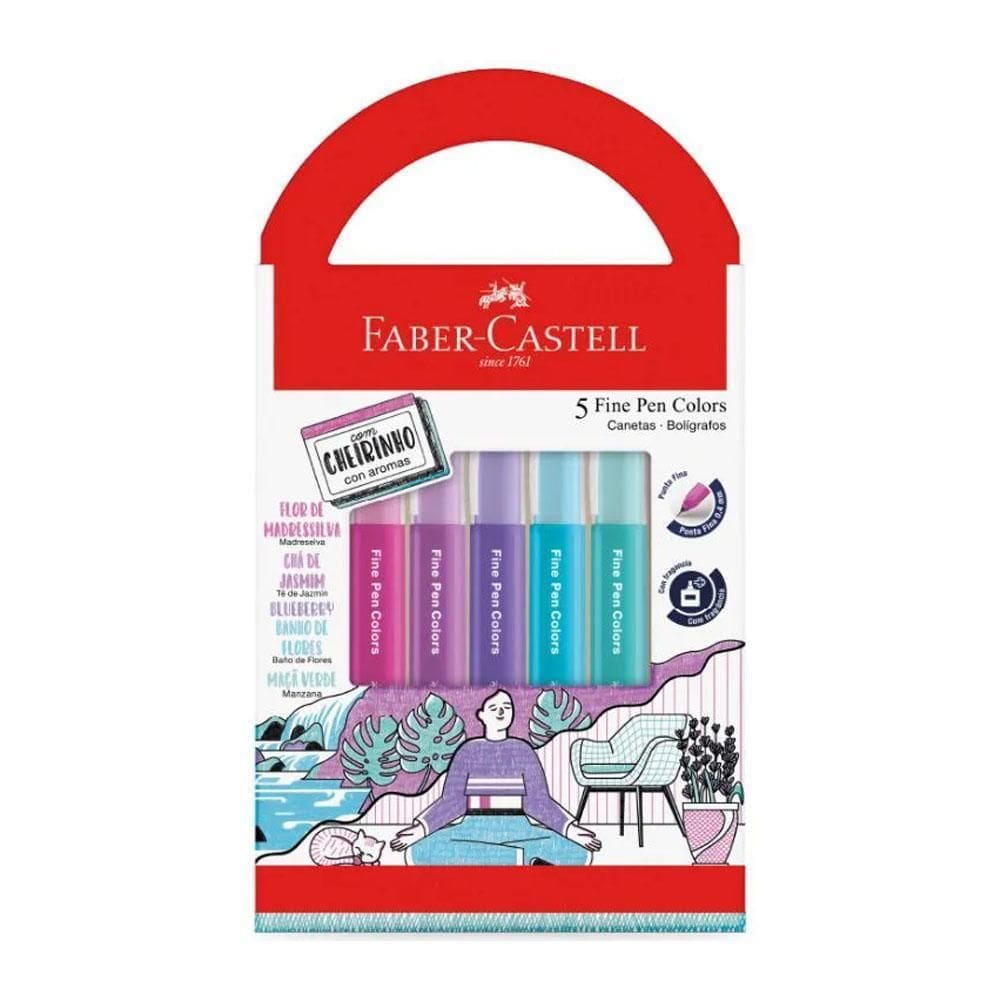 Caneta Ponta Fina Relaxa & Reequilibra 5 Cores Faber-Castell
