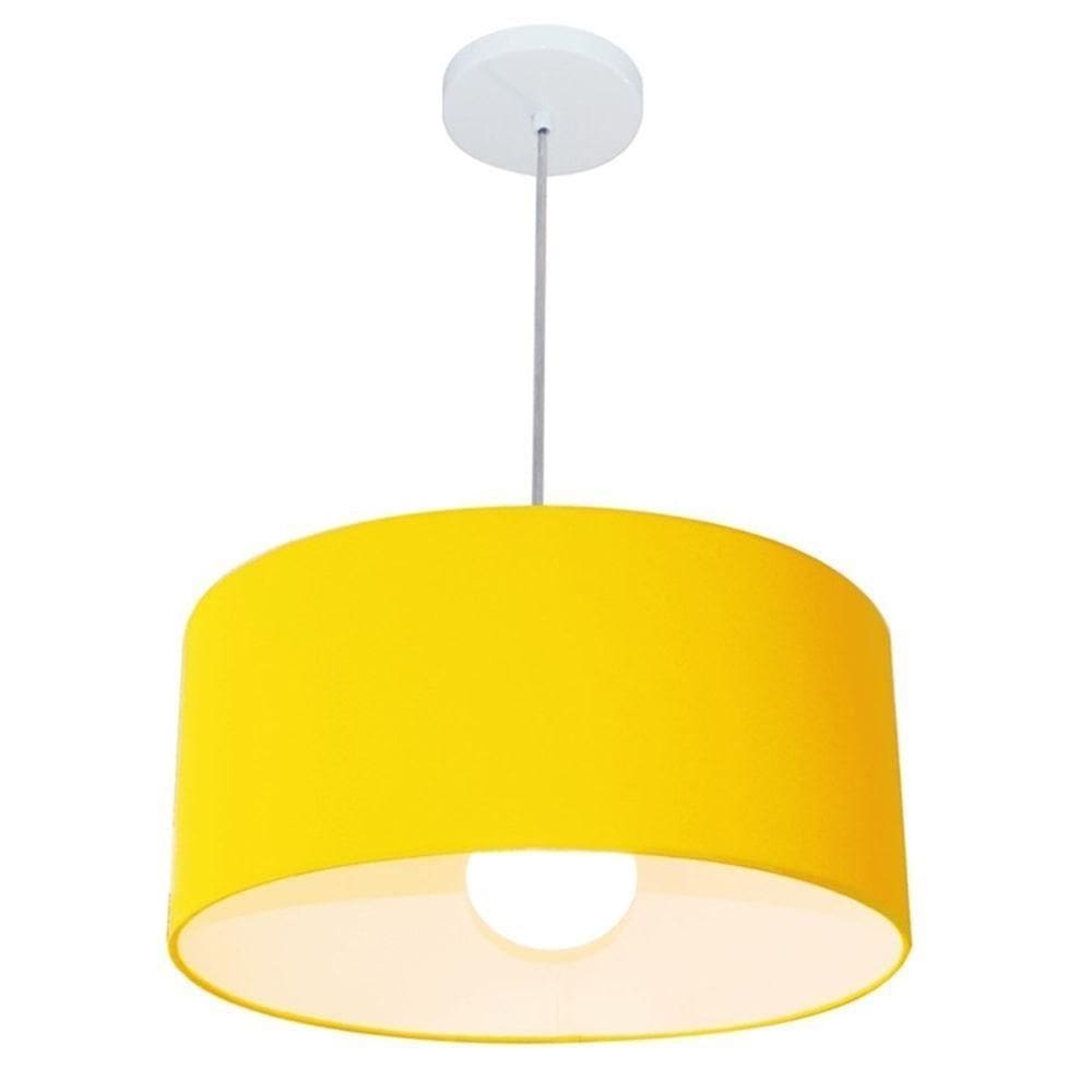 Lustre Pendente Cilíndrico Md-4052 Cúpula Em Tecido 50x21cm Amarelo - Bivolt