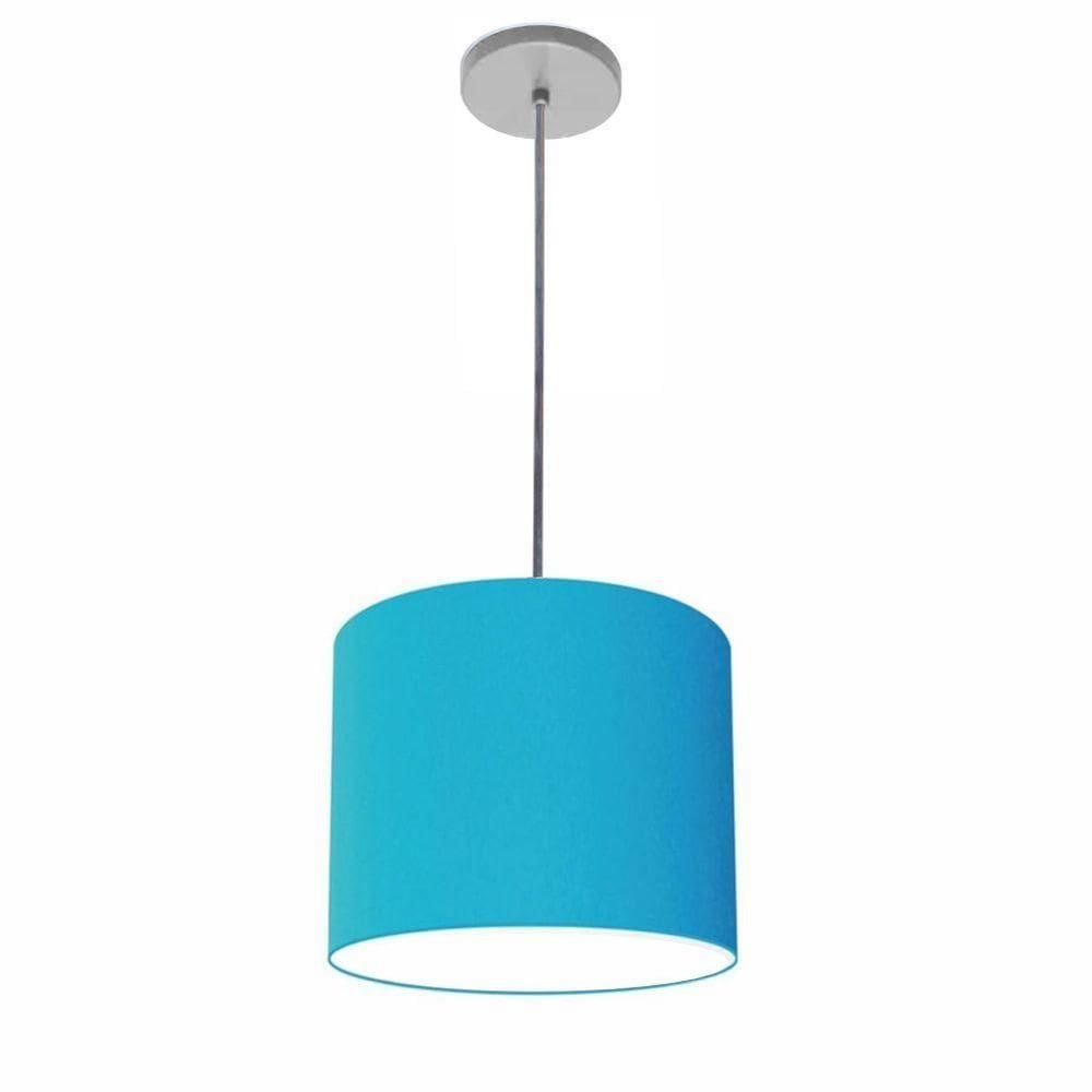 Lustre Luminária Pendente Vivare Free Lux Pe-4106cz Cúpula Em Tecido 20x25cm Azul-turquesa Canopla Cinza E Fio Cristal