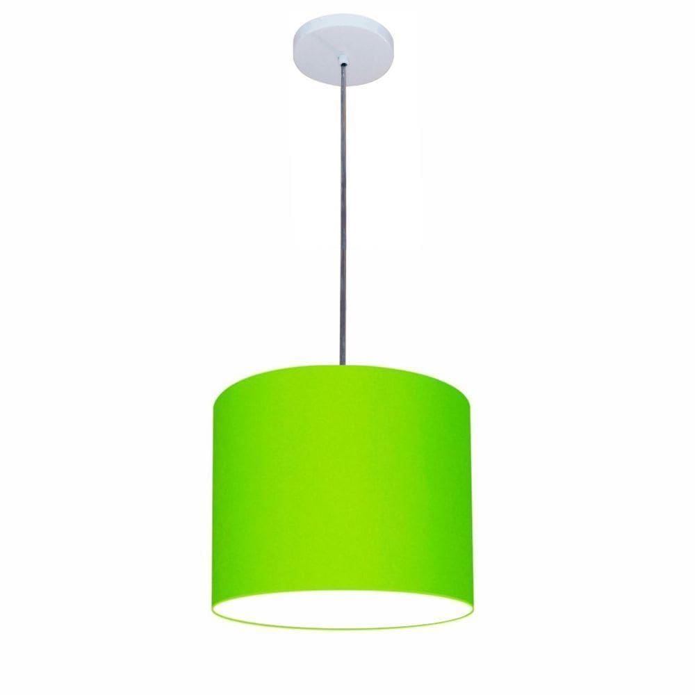 Lustre Luminária Pendente Vivare Free Lux Pe-4106br Cúpula Em Tecido 20x25cm Verde-limão Canopla Branca E Fio Cristal
