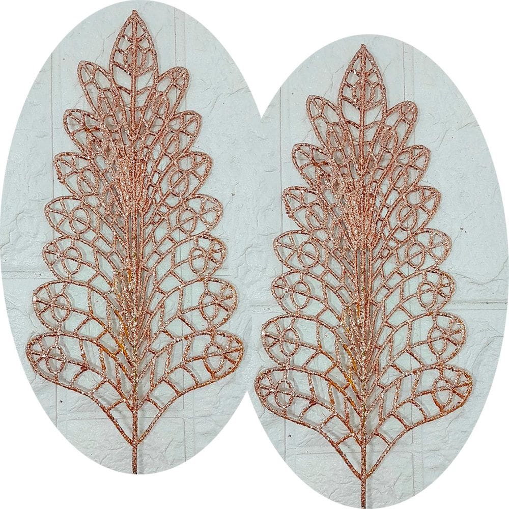 Folhas Flores Árvore Natal Gliter Rose Gold Kit 10pçs 40cm