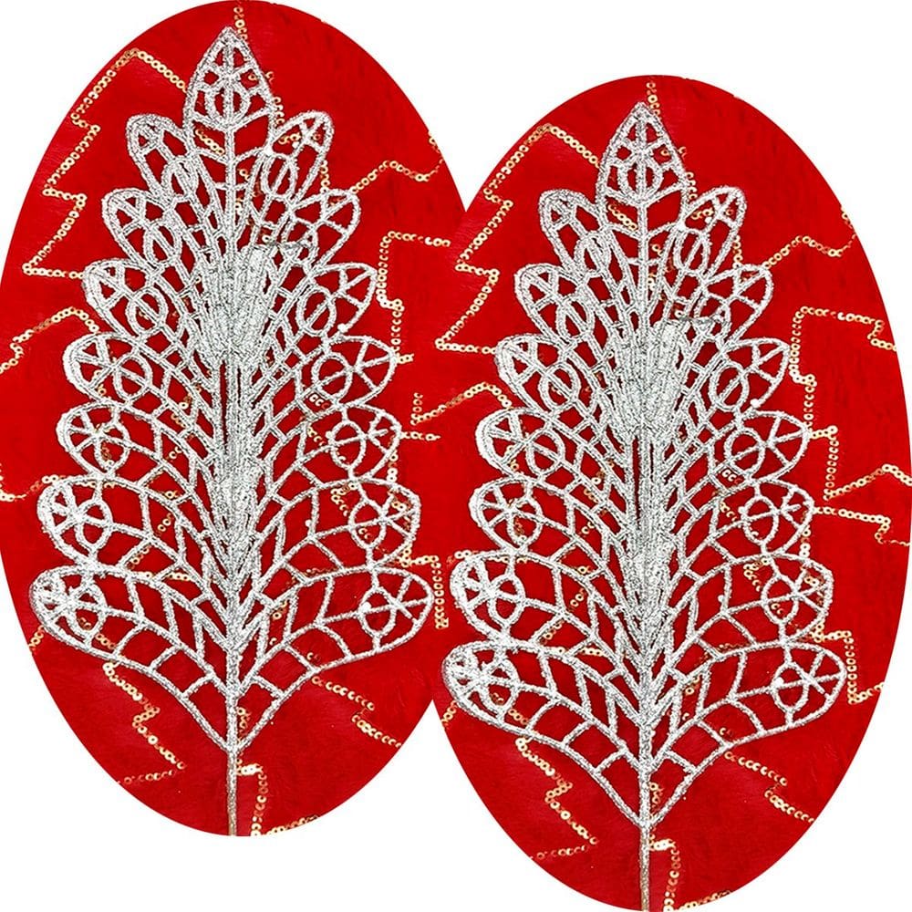 Folhas Flores Enfeite Árvore Natal Gliter Prata 40cm 12pçs