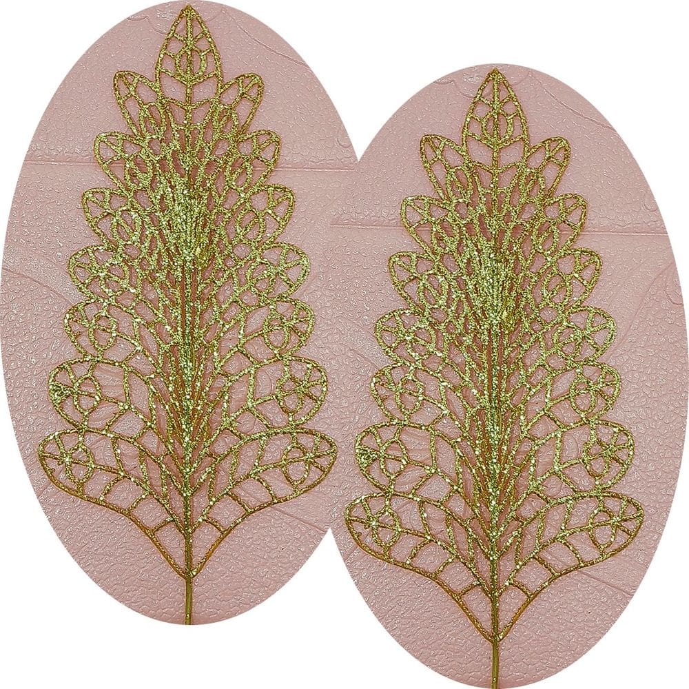 Folhas Flores Árvore Natal Gliter Dourado De 40cm Kit 10pçs