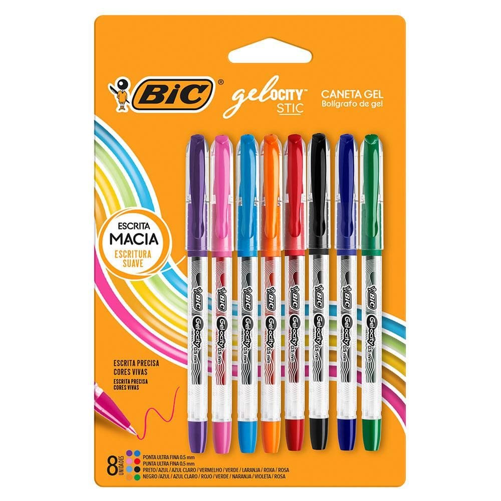 Caneta gel Gelocity Stic 0.5mm com 8 unidades - Bic