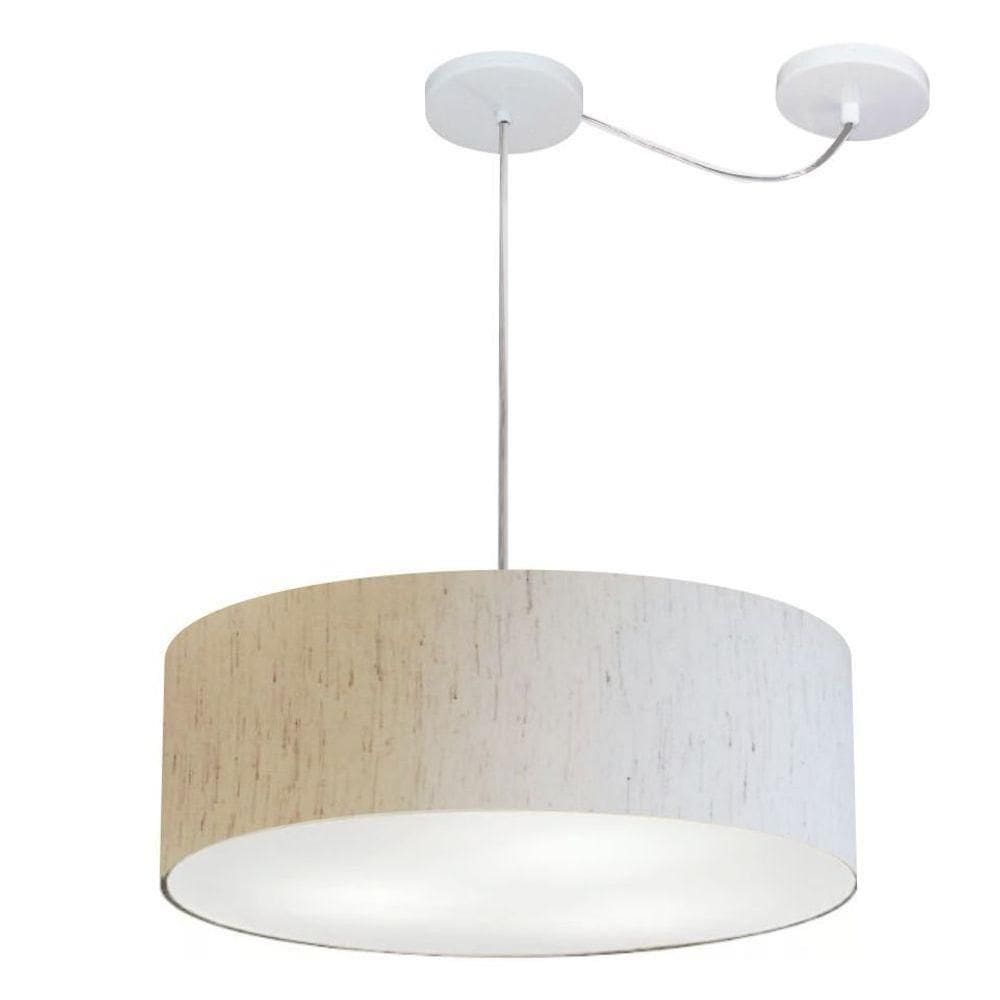 Lustre Pendente Cilíndrico Com Desvio De Centro Vivare Md-4222 Cúpula Em Tecido 45x15cm - Bivolt Linho Bege 127/220v
