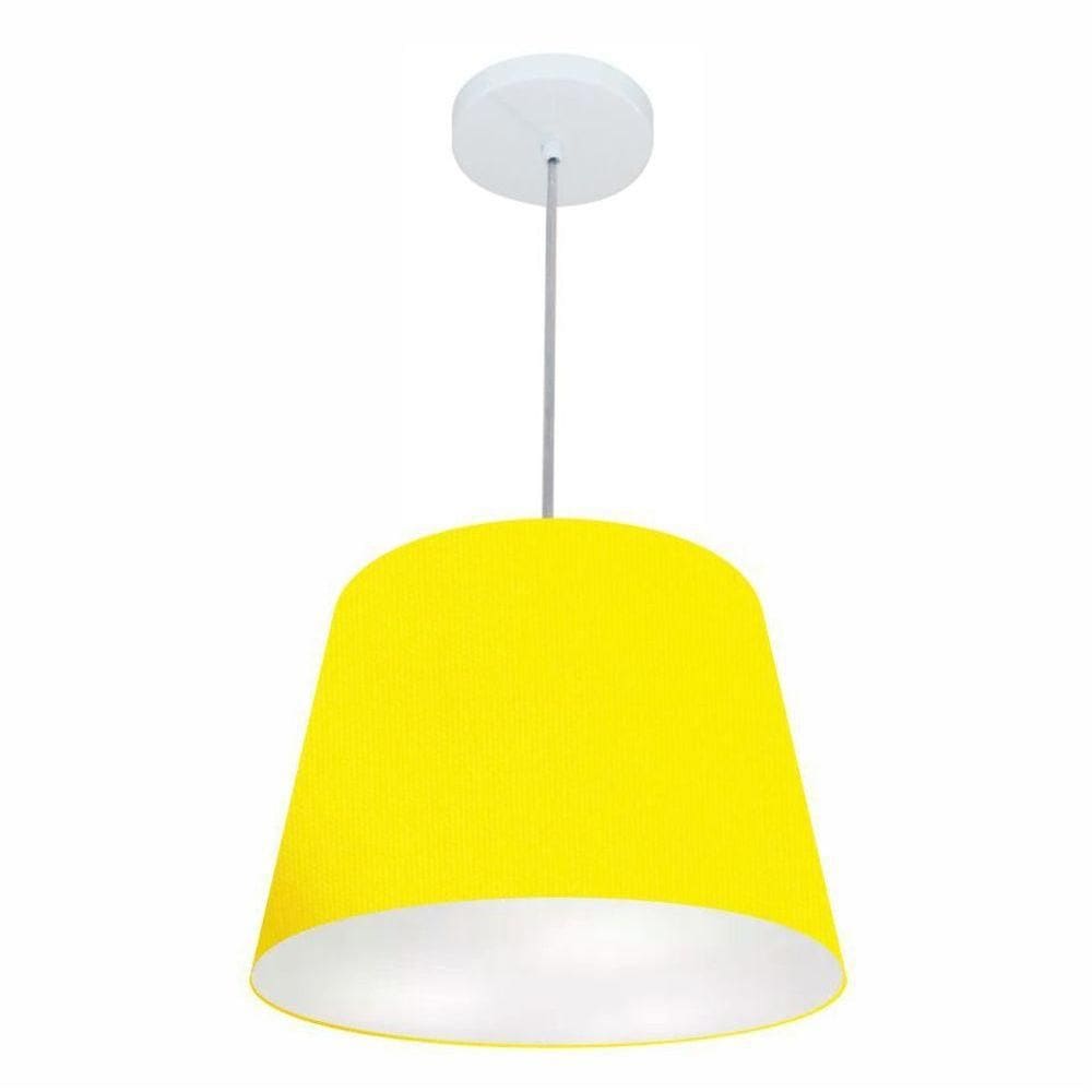 Lustre Pendente Cone Vivare Md-4155 Cúpula Em Tecido 30/40x30cm - Bivolt Amarelo 127/220v