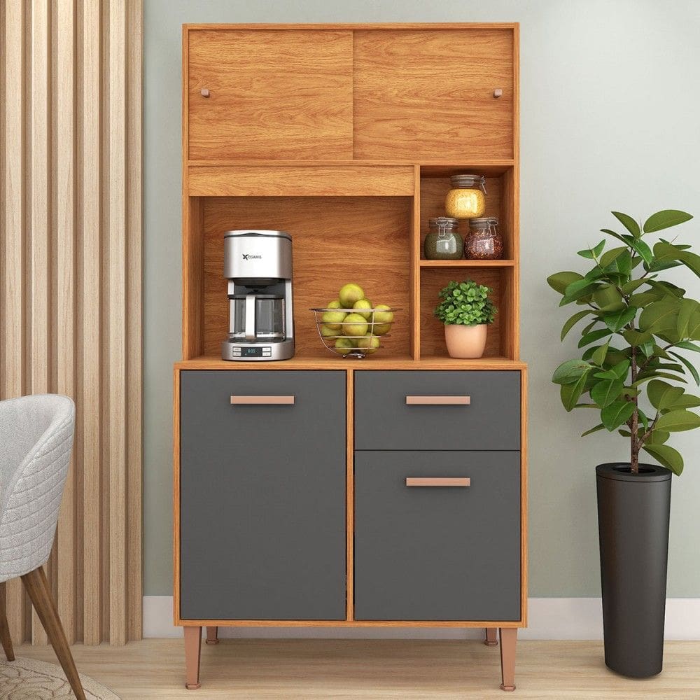 Cozinha Compacta Dália 4 Portas 1 Gaveta Cinamomo/Grafite - Fellicci