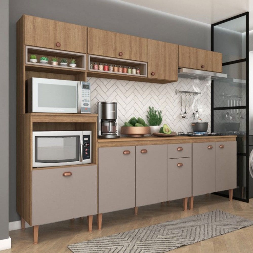 Cozinha Completa Marti 10 Portas 1 Gaveta Marrom/Marrom Claro - Fellicci