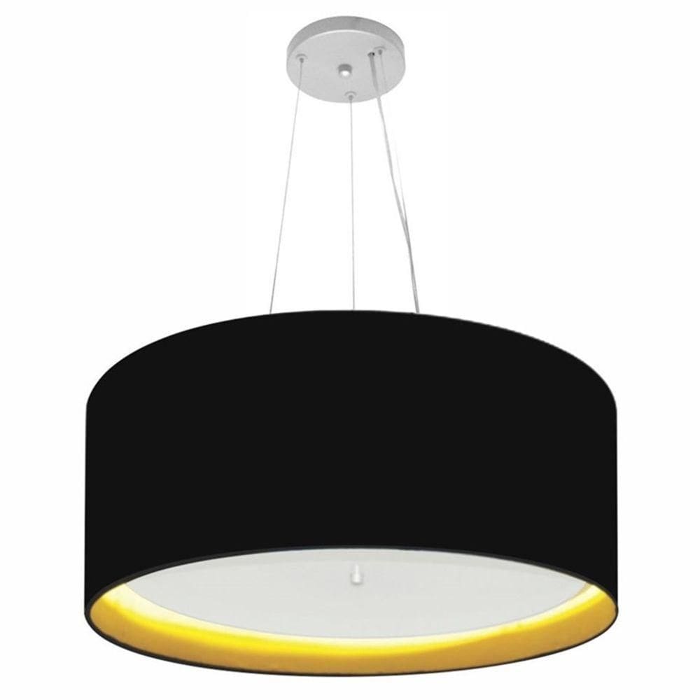 Lustre Pendente Cilíndrico Md-4145 Cúpula Em Tecido 50x25cm Preto / Amarelo - Bivolt