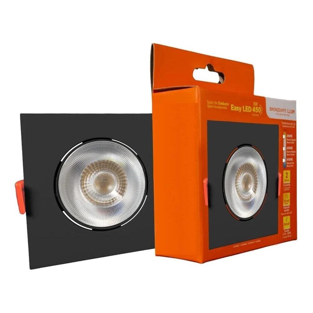 10X Spot De Led Embutir 5W Quadrado Preto Direcional Bivolt