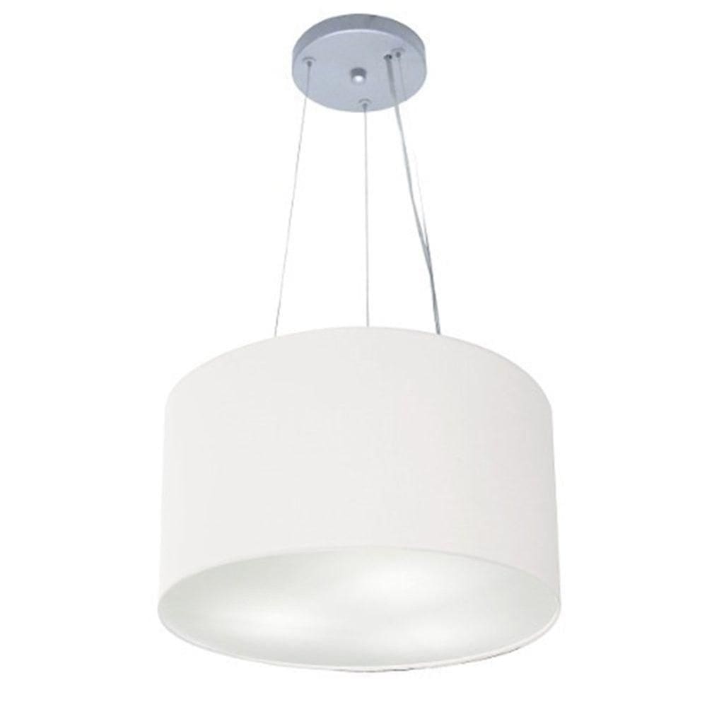 Lustre Pendente Cilíndrico Md-4009 Cúpula Em Tecido 40x21cm Branco - Bivolt