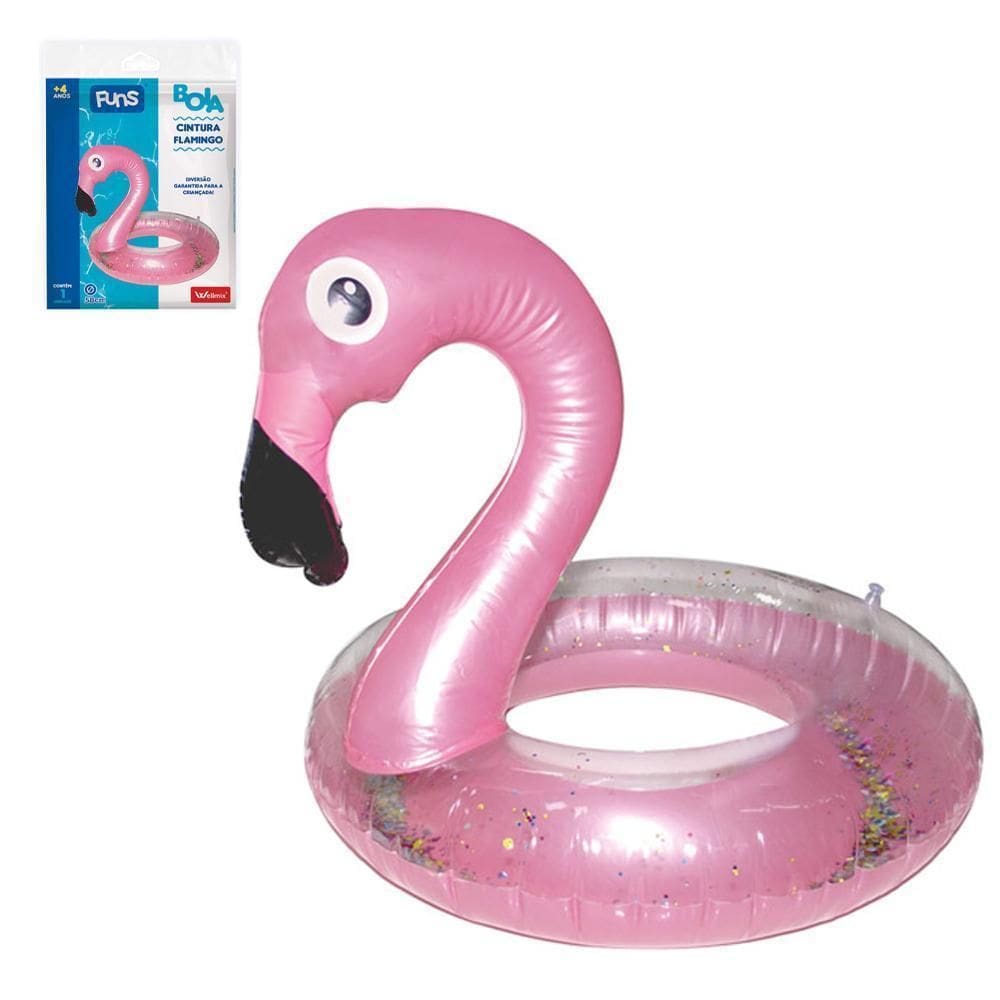 Boia Circular Inflavel Flamingo Com Glitter Funs 58Cm