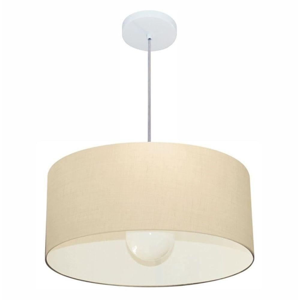 Lustre Pendente Cilíndrico Md-4052 Cúpula Em Tecido 50x21cm Algodão Crú - Bivolt