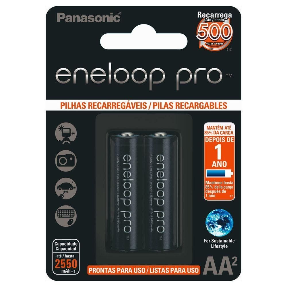 Pilha Recarregavel Eneloop Pro 2550ma Aa Blister Com 2 Bk-3hcde-2bb