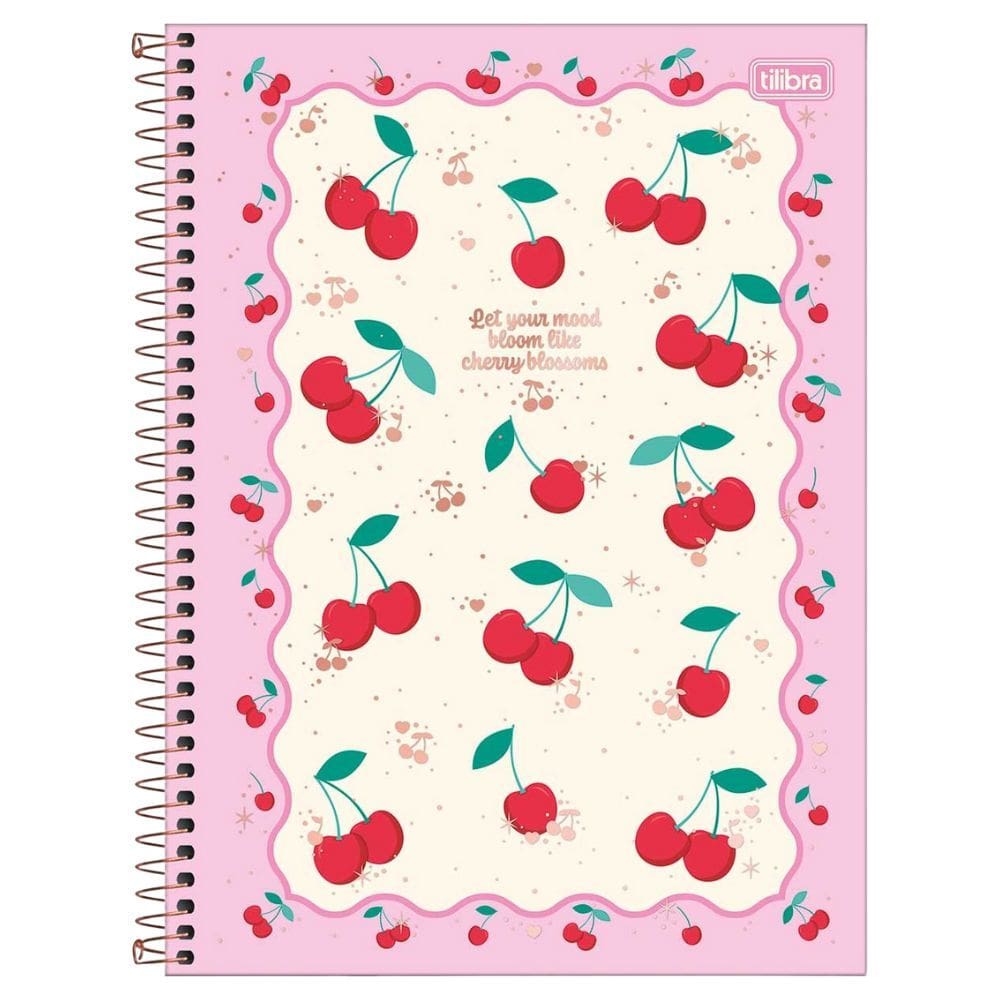 Caderno Espiral Universitário Cerejas 1 Matéria 80 Folhas - Tilibra | Papelaria | Material Escolar | Fofo | Cherry |