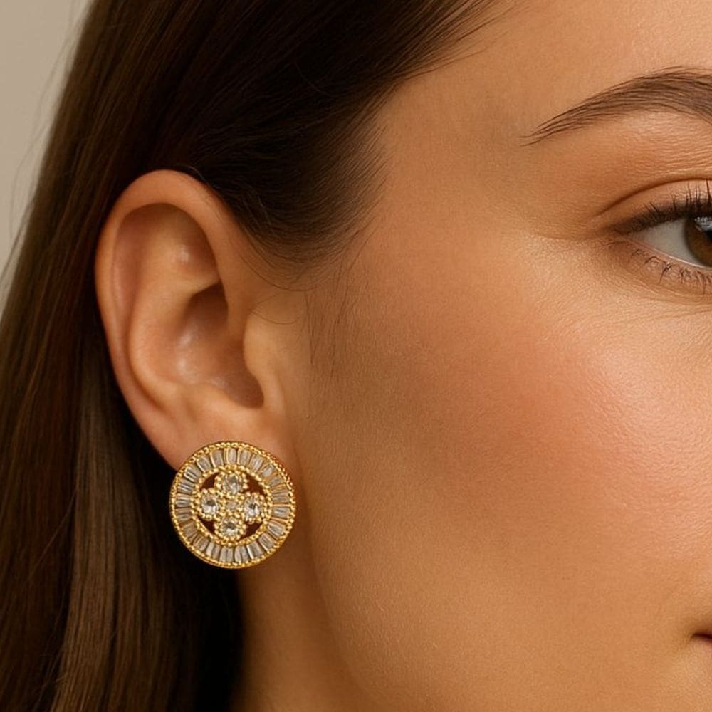 Brinco Mandala Trevo Com Navetes Cristais Banhado a Ouro