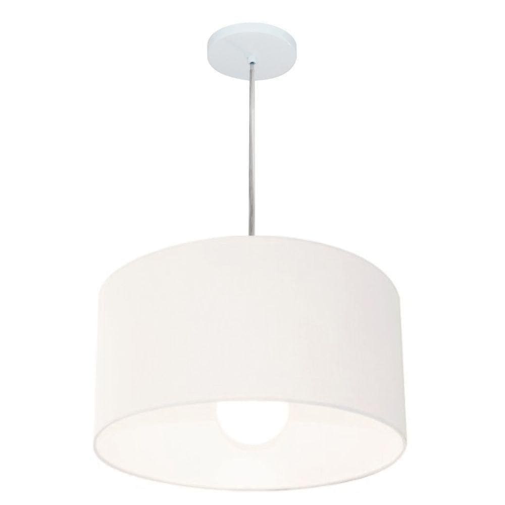 Lustre Pendente Cilíndrico Vivare Md-4202 Cúpula Em Tecido 40x25cm - Bivolt Branco 127/220v