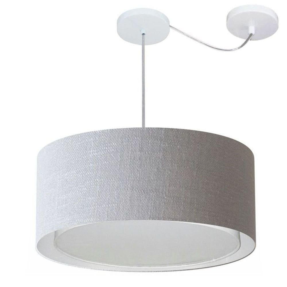 Lustre Pendente Cilíndrico Com Desvio Md-4314 Cúpula Em Tecido 50x25cm Rustico Cinza - Bivolt