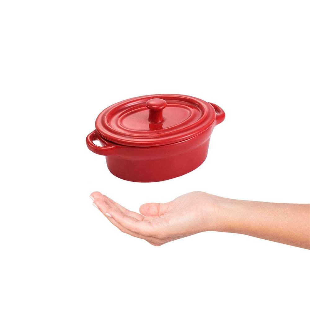 Mini Caçarola Ceramica Vermelha Tampa Forno  Entrada 150ml