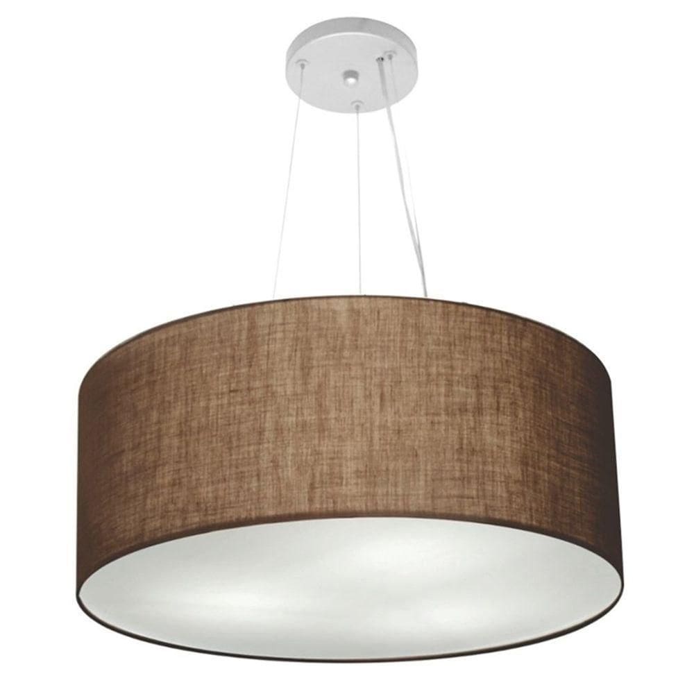 Lustre Pendente Cilíndrico Md-4047 Cúpula Em Tecido 50x21cm Café - Bivolt