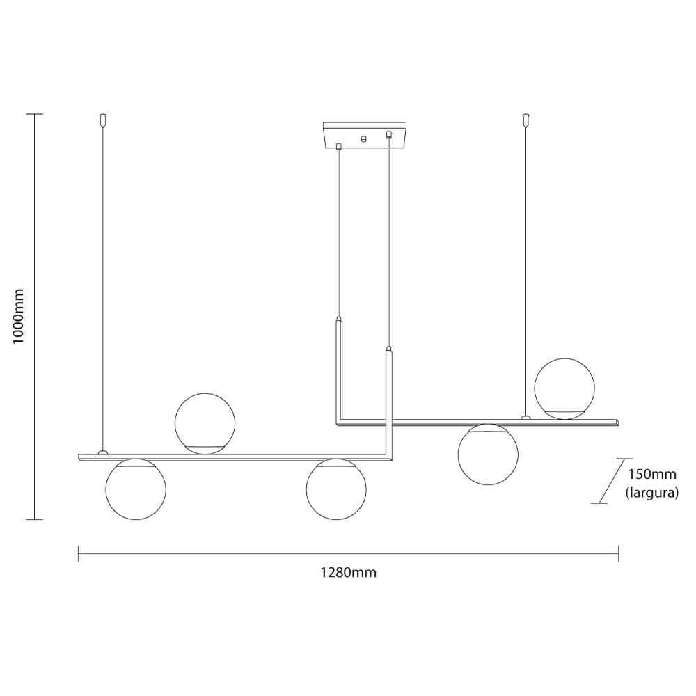Lustre Pendente Jabuticaba Havana Duo L5 Vidro Globo Leitoso