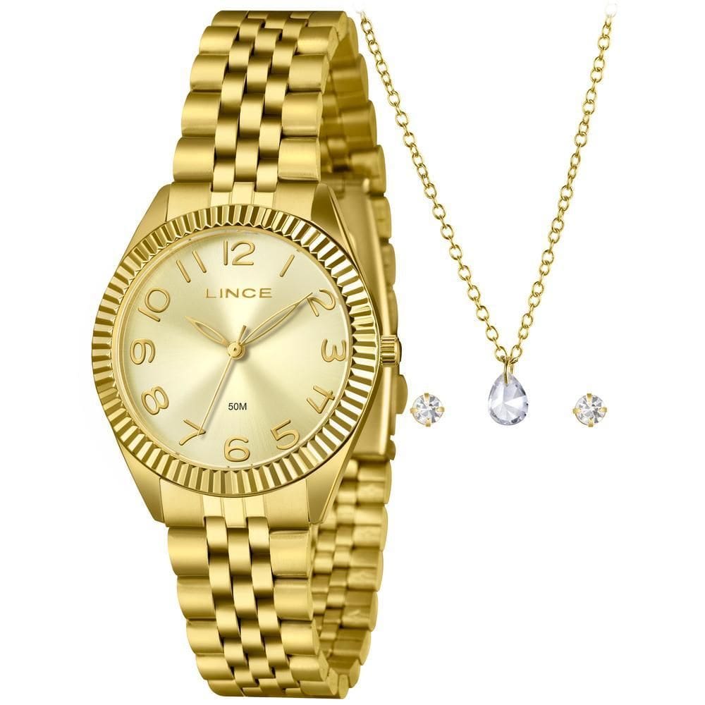 Kit Relógio Feminino Lince Dourado LRGM063L36 K0J5C2KX