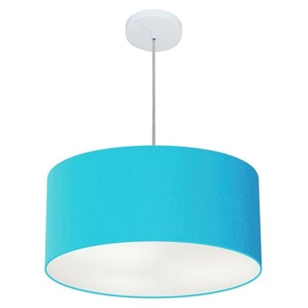 Lustre Pendente Cilíndrico Md-4049 Cúpula Em Tecido 50x21cm Azul Turquesa - Bivolt