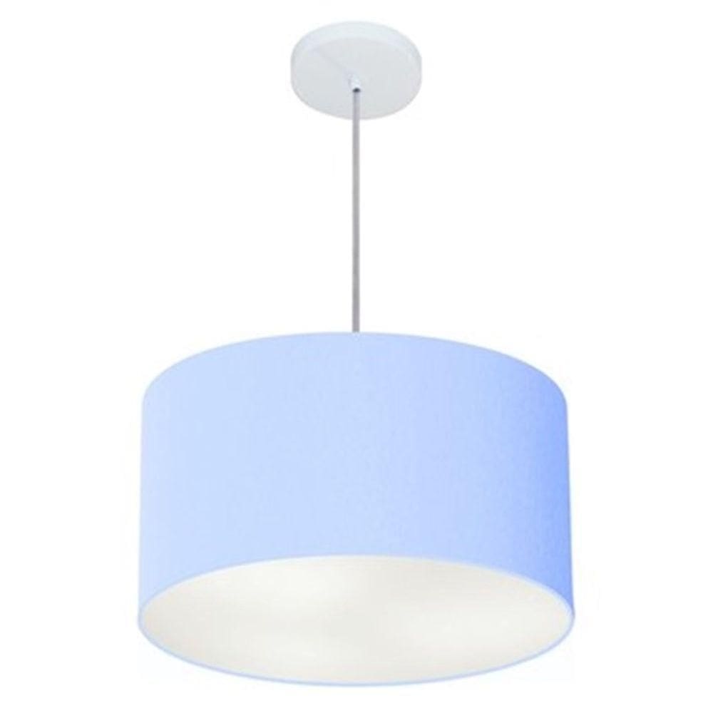 Lustre Pendente Cilíndrico Md-4099 Cúpula Em Tecido 40x25cm Azul Bebê - Bivolt