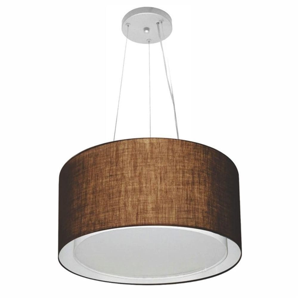 Lustre Pendente Cilíndrico Duplo Md-4123 Cúpula Em Tecido 40x25cm Café - Bivolt