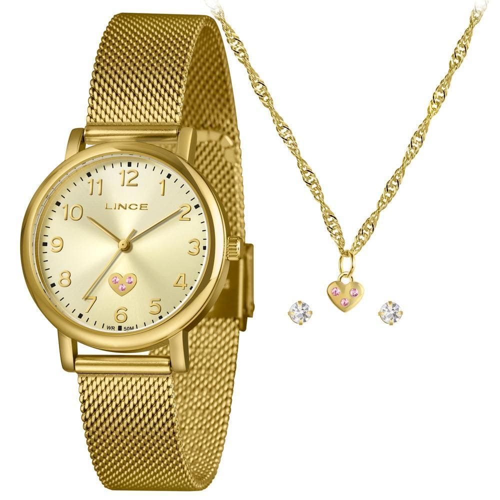 Kit Relógio Feminino Lince Dourado LRGM050L34 K0HBC2KX
