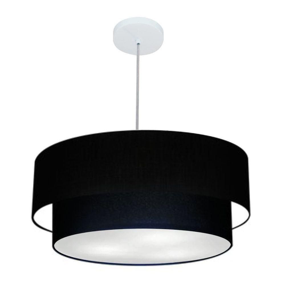 Lustre Pendente Duplo Cilíndrico Vivare Md-4352 Cúpula Em Tecido 55x50cm - Bivolt Preto 127/220v