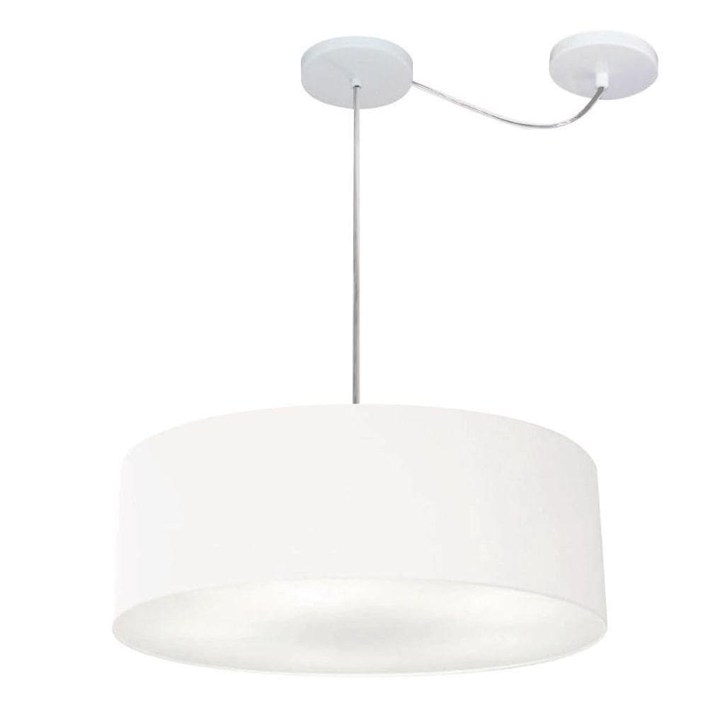 Lustre Pendente Cilíndrico Com Desvio De Centro Vivare Md-4222 Cúpula Em Tecido 45x15cm - Bivolt Branco 127/220v