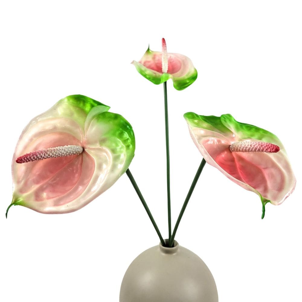 Kit 3 Antúrio Rosa Haste 58Cm Planta Artificial Toque Real