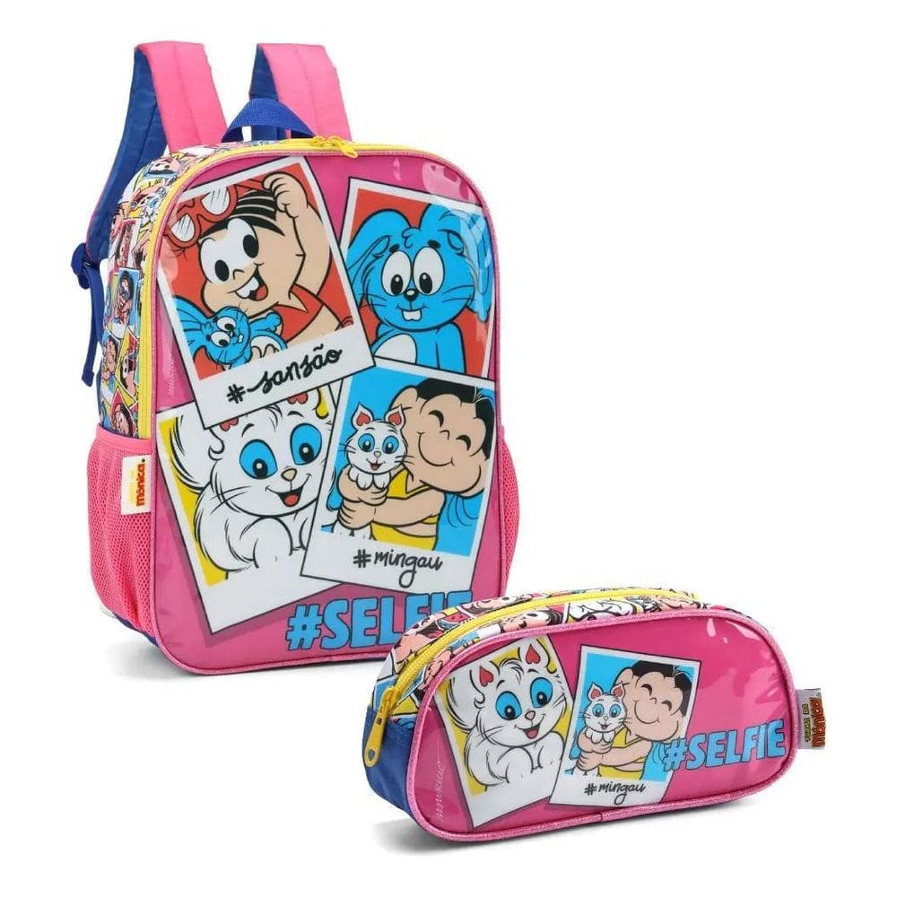 Kit Mochila Turma Da Monica Infantil Costas Estojo Escolar
