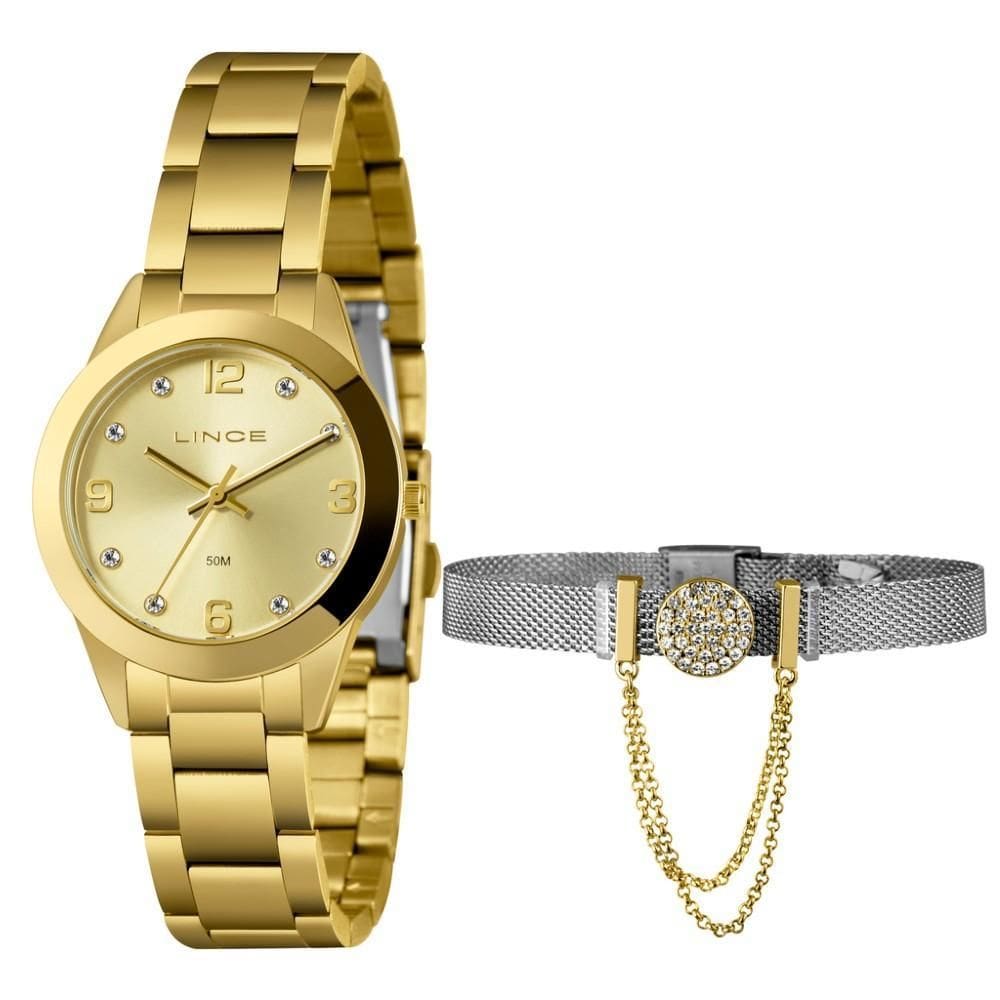 Kit Relógio Feminino Lince Dourado LRG4785L34 K07FC2KX