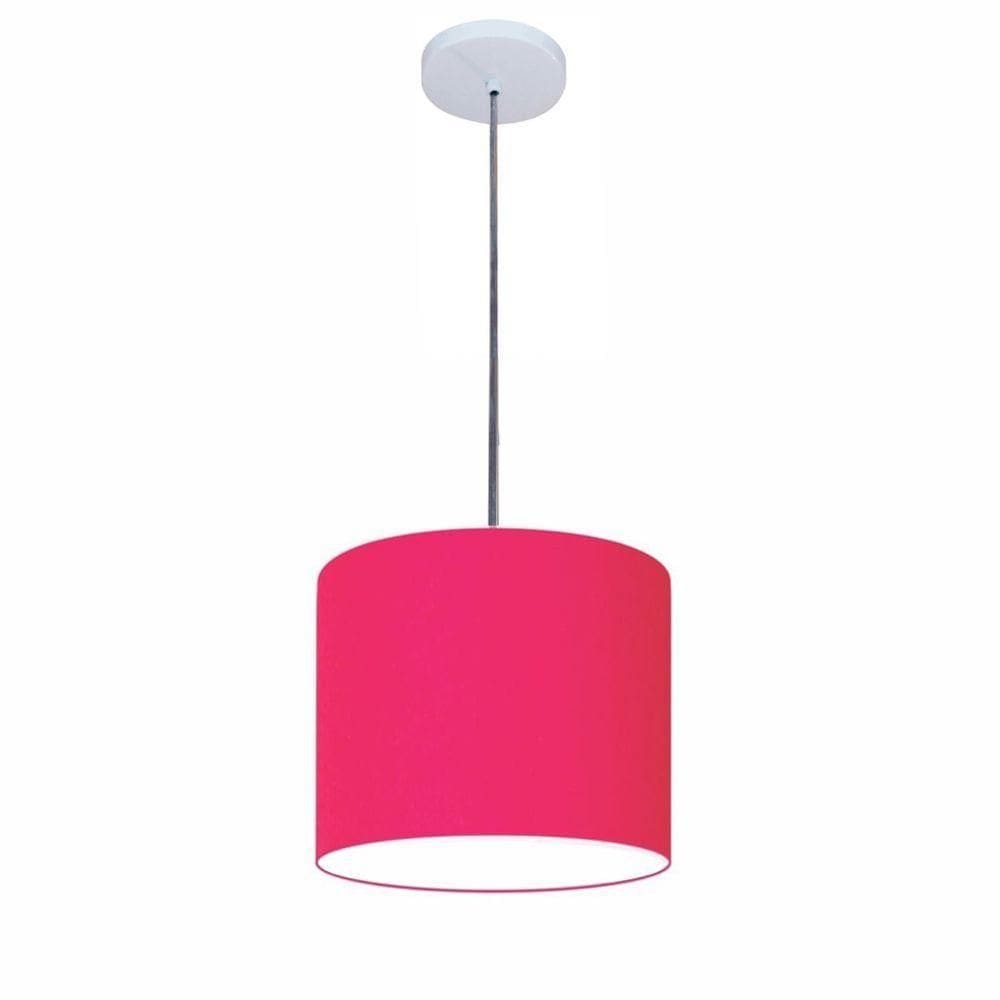 Lustre Luminária Pendente Vivare Free Lux Pe-4107br Cúpula Em Tecido 25x20cm Pink Canopla Branca E Fio Cristal