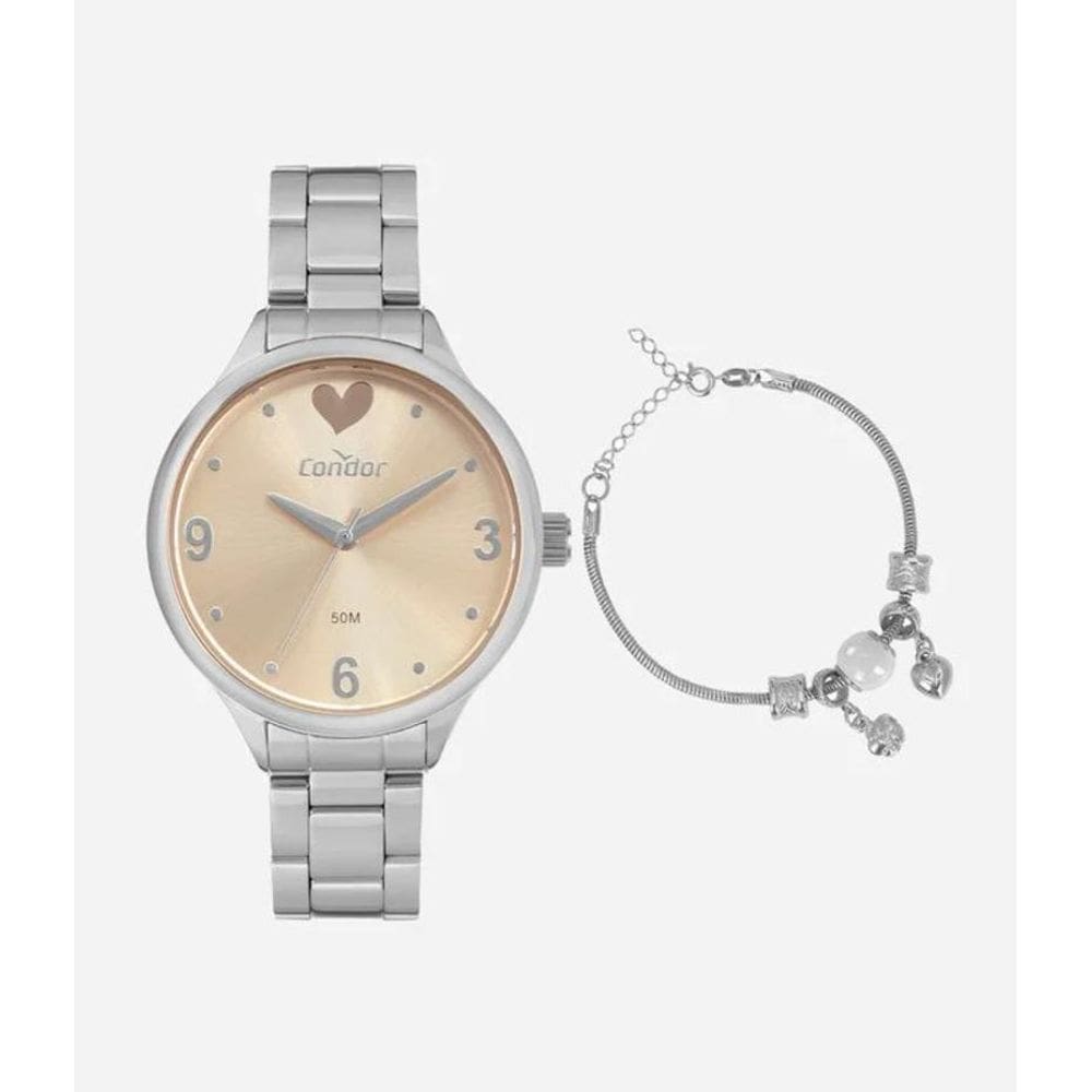 Kit Relógio Condor Feminino Analógico Co2035Mzz/K4J Prata