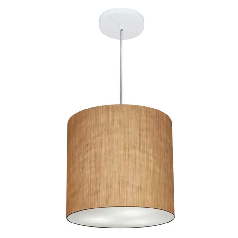 Lustre Pendente Cilíndrico Md-4036 Cúpula Em Tecido 30x31cm Palha - Bivolt