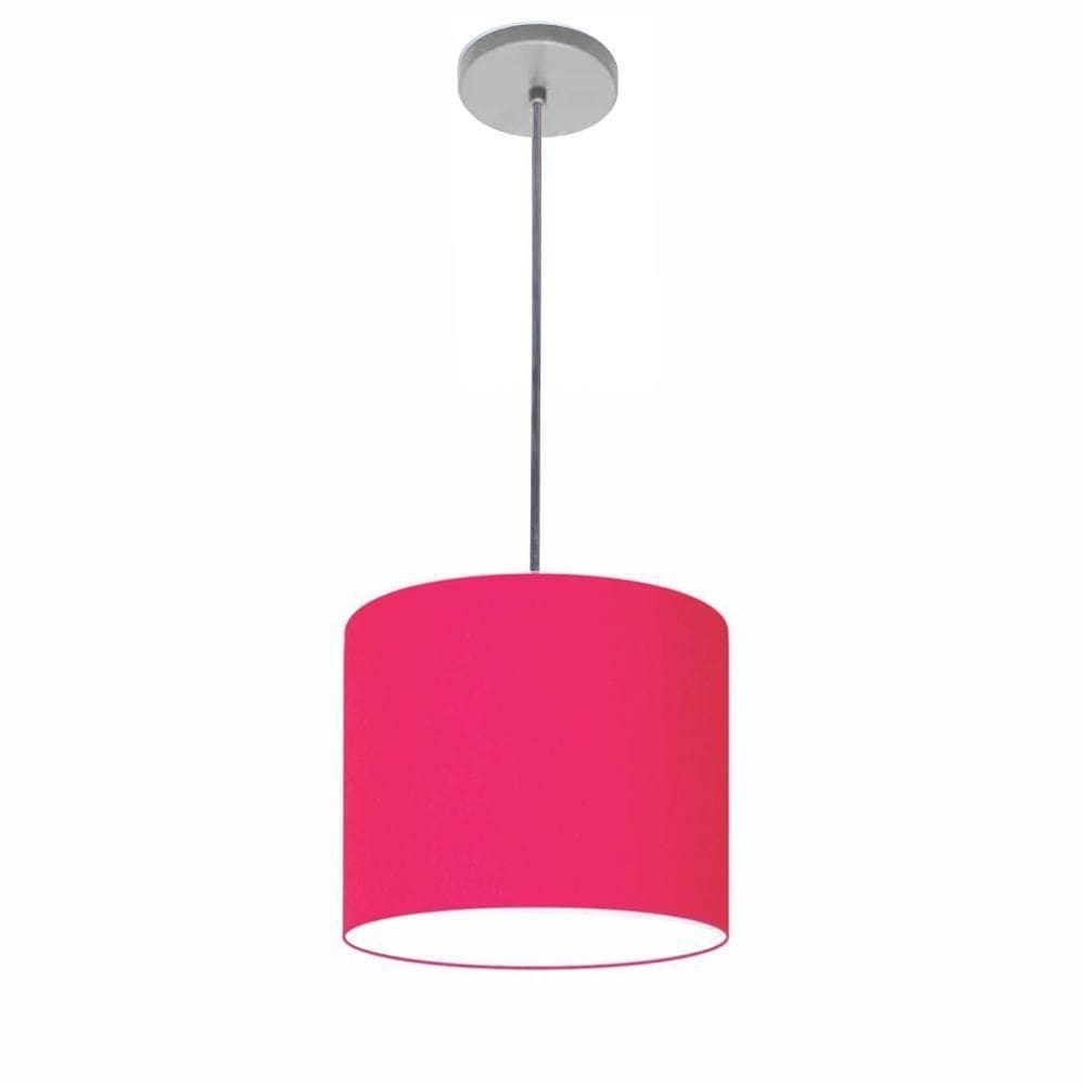 Lustre Luminária Pendente Vivare Free Lux Pe-4106cz Cúpula Em Tecido 20x25cm Pink Canopla Cinza E Fio Cristal