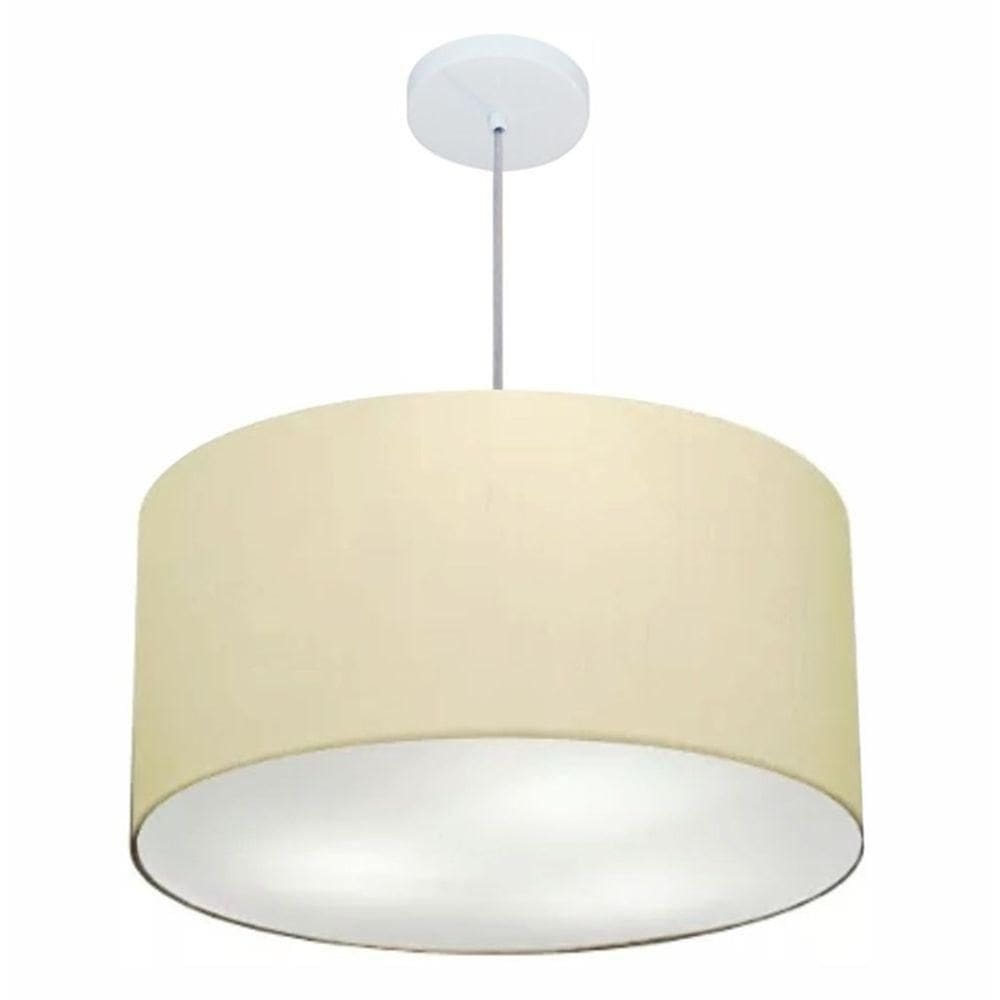 Lustre Pendente Cilíndrico Md-4101 Cúpula Em Tecido 60x30cm Algodão Crú - Bivolt