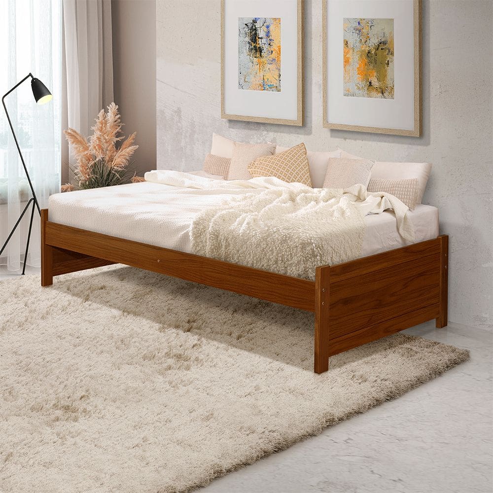 Cama Solteiro Gabrieli Mona Estrutura de Madeira Maciça Castanho