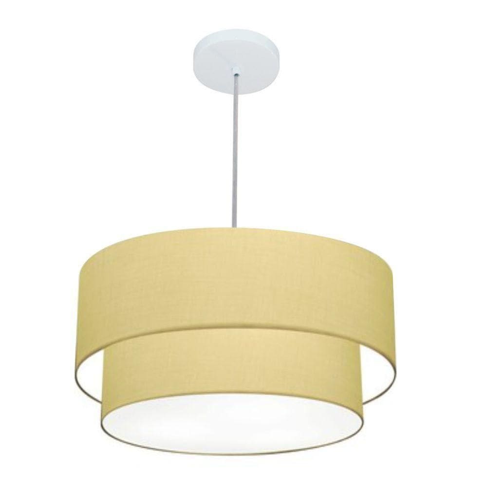 Lustre Pendente Duplo Cilíndrico Vivare Md-4351 Cúpula Em Tecido 50x40cm - Bivolt Algodão-crú 127/220v