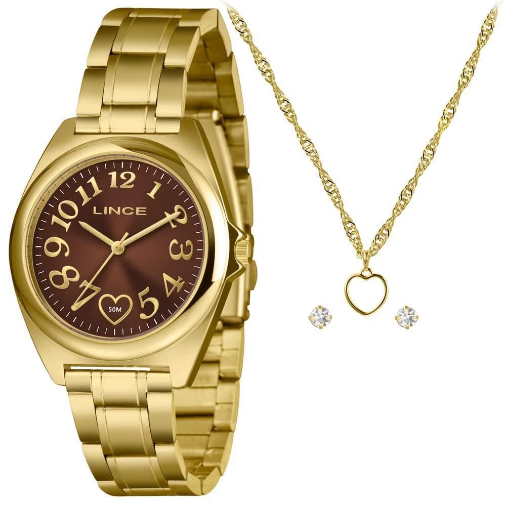 Kit Relógio Feminino Lince Dourado LRGM051L38 K0HNN2KX