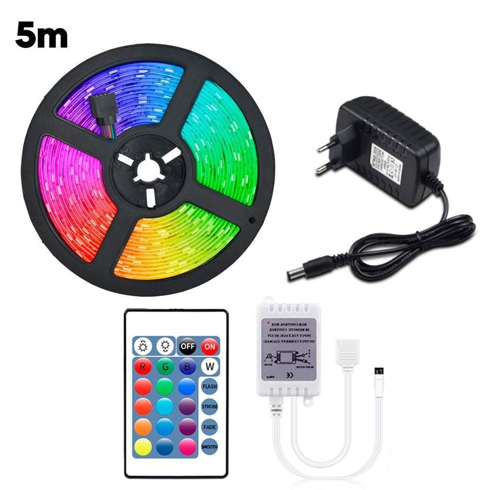 Fita Led Rgb 5M Luz Colorida C/Controle Fonte Flexível