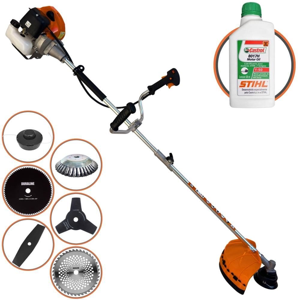 Roçadeira Terra GRHB-430 Bipartida À Gasolina 43cc Com Carretel e Faca 2 Pontas + Facas 3 Pontas, 40 Dentes Vídea, 80 Dentes + Escova + ÓLEO STIHL