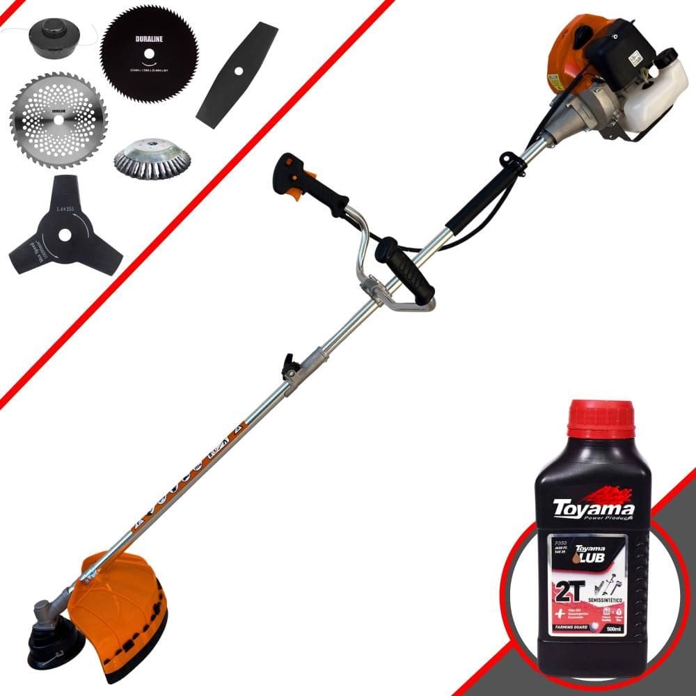 Roçadeira Lateral Terra GRHB430 Bi-Partida À Gasolina 43cc 1,7HP 12.000rpm Robusta Com Carretel + 4 Lâminas de Corte + Escova de Aço + ÓLEO TOYAMA 2T