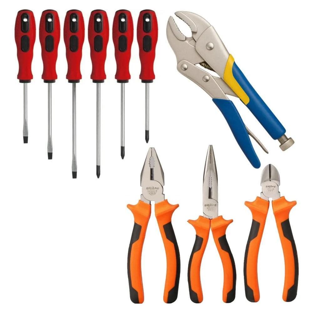 10X Jogo De Chave De Fenda E Phillips 6 Peças + 4 Alicates