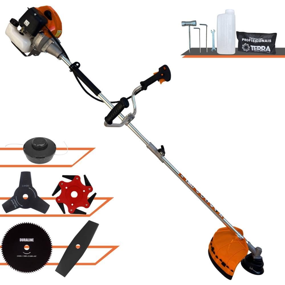 Roçadeira Terra GRHB430 Bipartida 43cc À Gasolina 2T 1,7HP Com Lâmina 2 Pontas + Lâmina 3 Pontas + Lâmina 6 Pontas + Lâmina 80 Dentes + Carretel Nylon